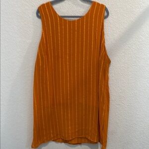 Orange Striped Sleeveless Top linen textured